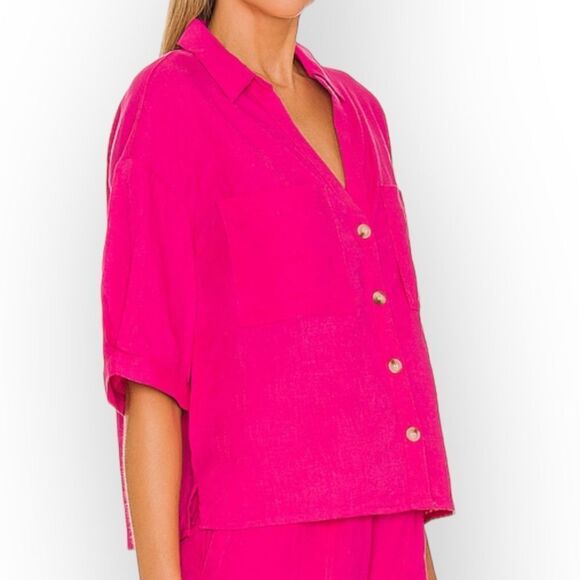 Sanctuary NWT Women’s Easy Pocket Shirt- Bright Pink - size 6- Linen - Picture 2 of 10